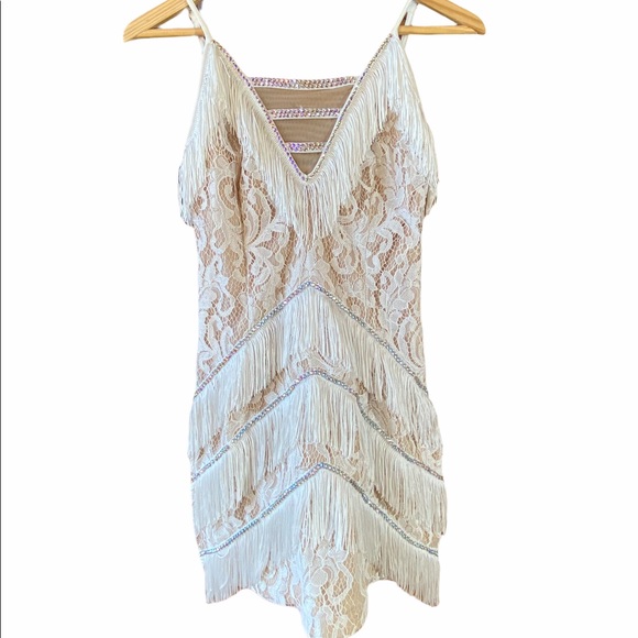 PrettyLittleThing Other - Dance Costume (2) White Fringe Rhinestoned Size 0